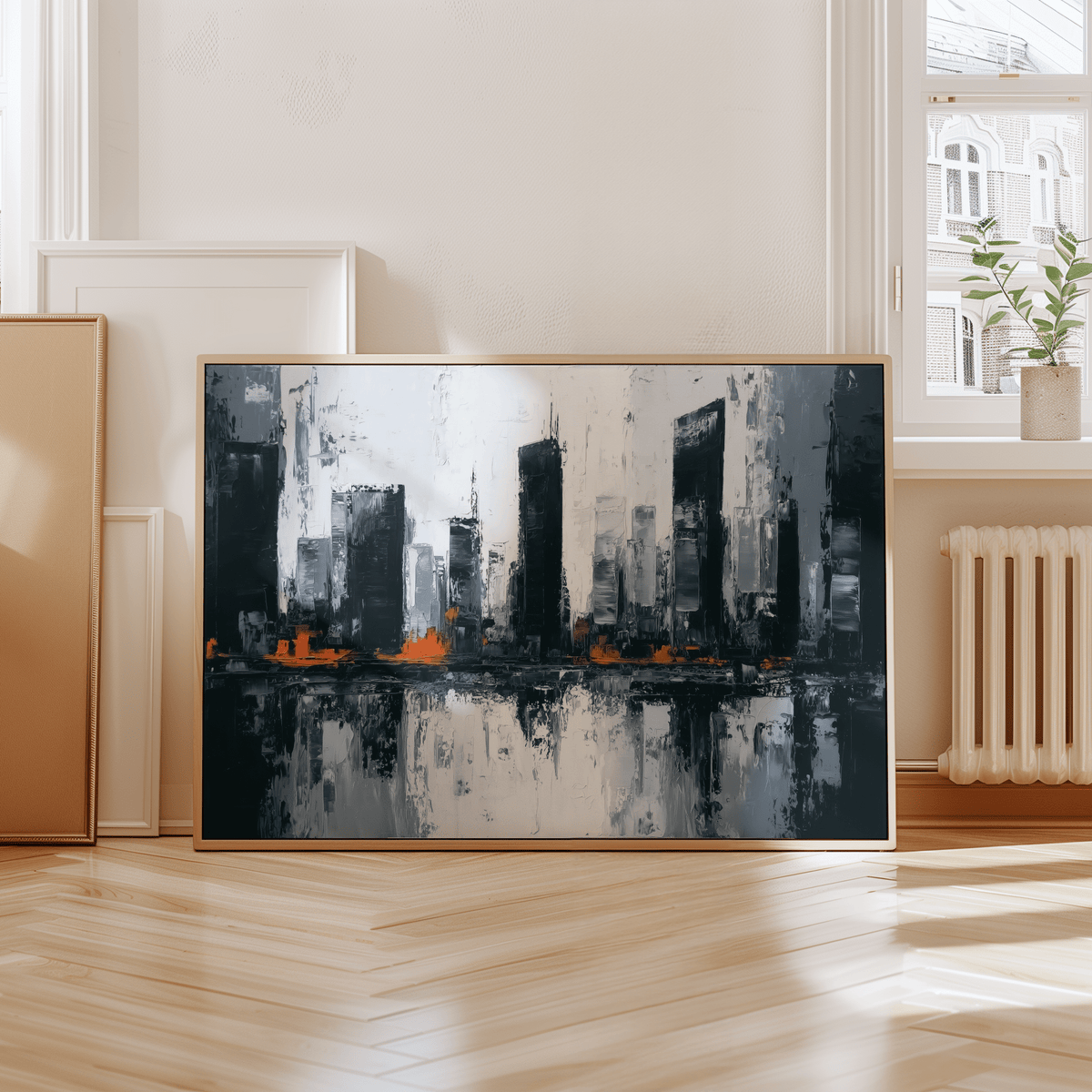 Abstract City Wall Art showing a skyline in Gray and Black for modern bedrooms