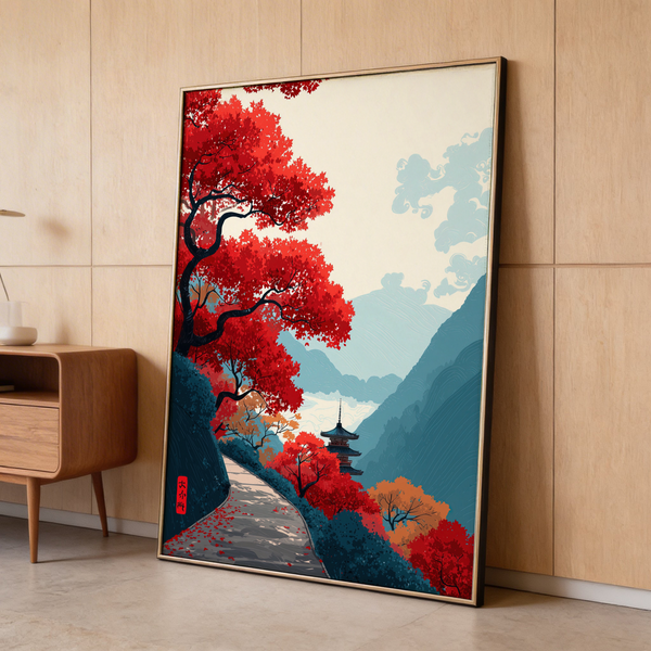 Zen Mountain Poster close-up showing winding hillside path