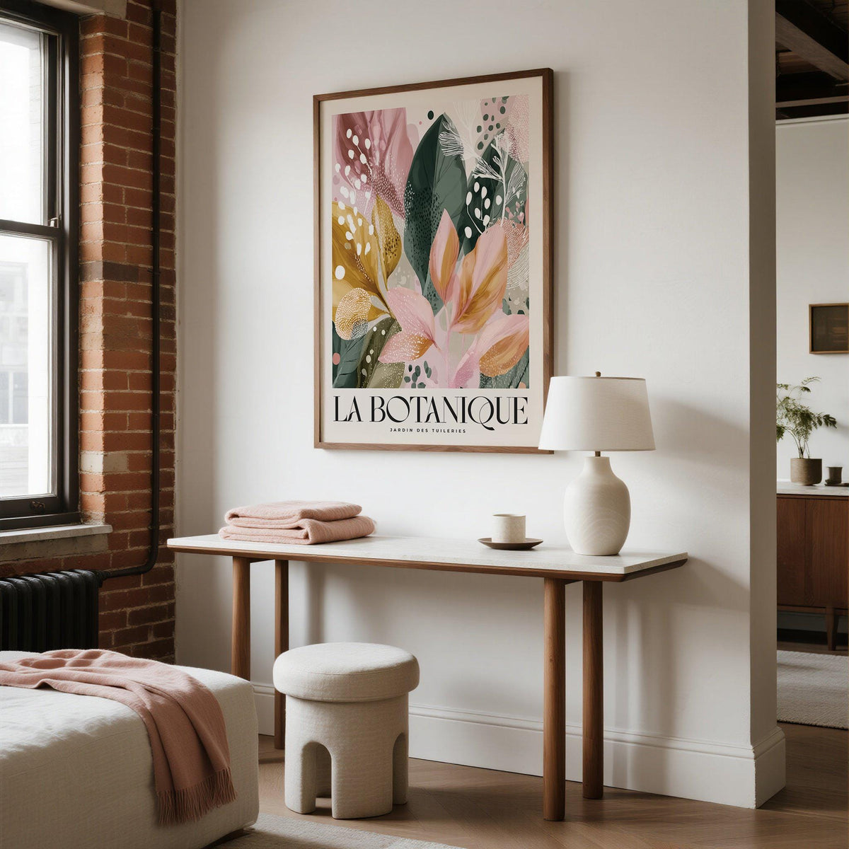 Modern flower wall art for bedroom decor in pink and green