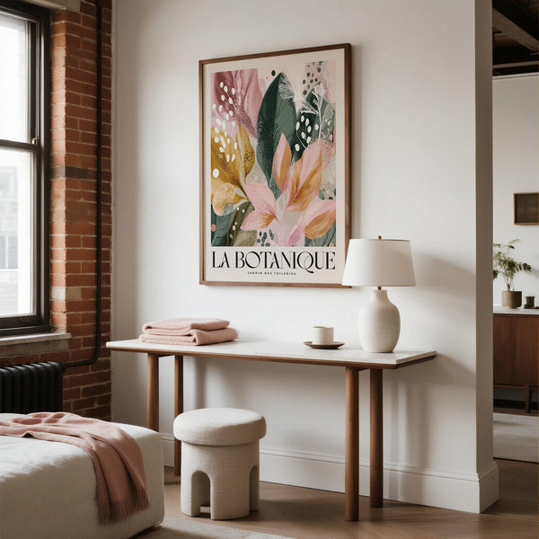 Modern flower wall art for bedroom decor in pink and green