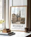 Brussels Architectural Art Print framed on wall above modern console