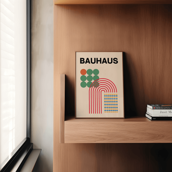 Abstract Shapes Print wall art in green and red for dining room