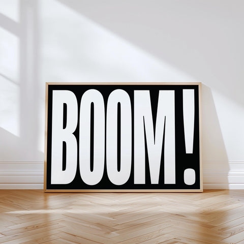 Modern black-and-white BOOM typography wall art