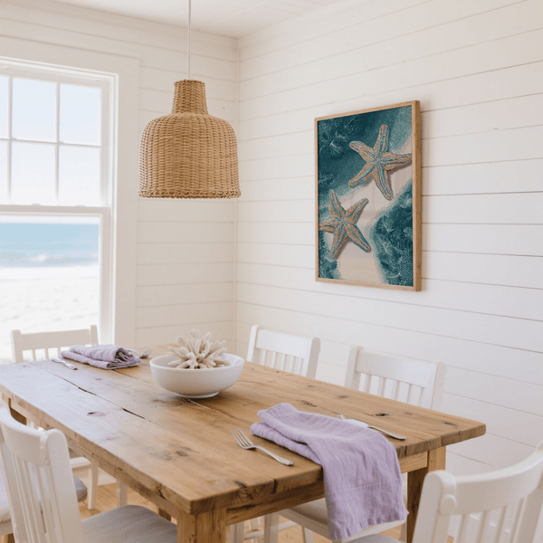 Underwater Starfish Print with Blue tones for hallway wall art