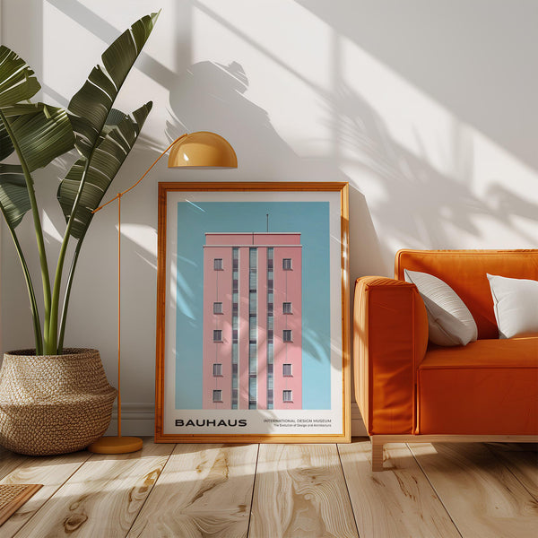 Modern architecture in pastel palette shown in architecture art prints style.