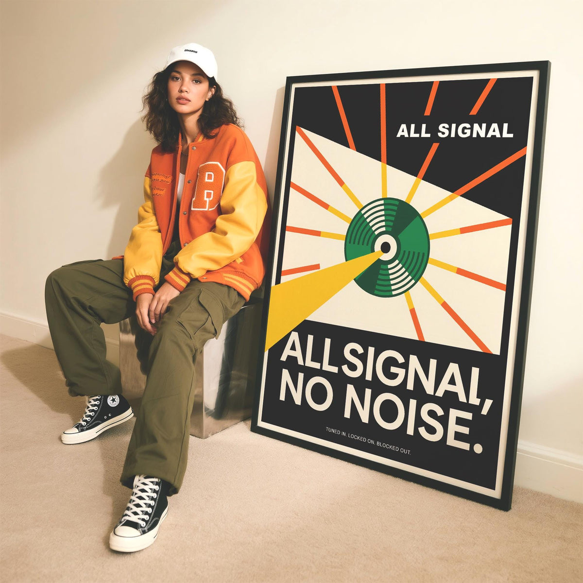 Creative vinyl record poster with a visual representation of sound.