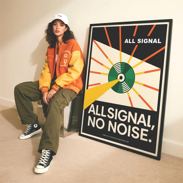 Creative vinyl record poster with a visual representation of sound.