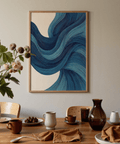 Minimalist Abstract Wave Art Blue Beige for stylish lounge walls