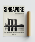 Framing Marina Bay Sands modern architecture poster print with bold top typography and bottom caption text