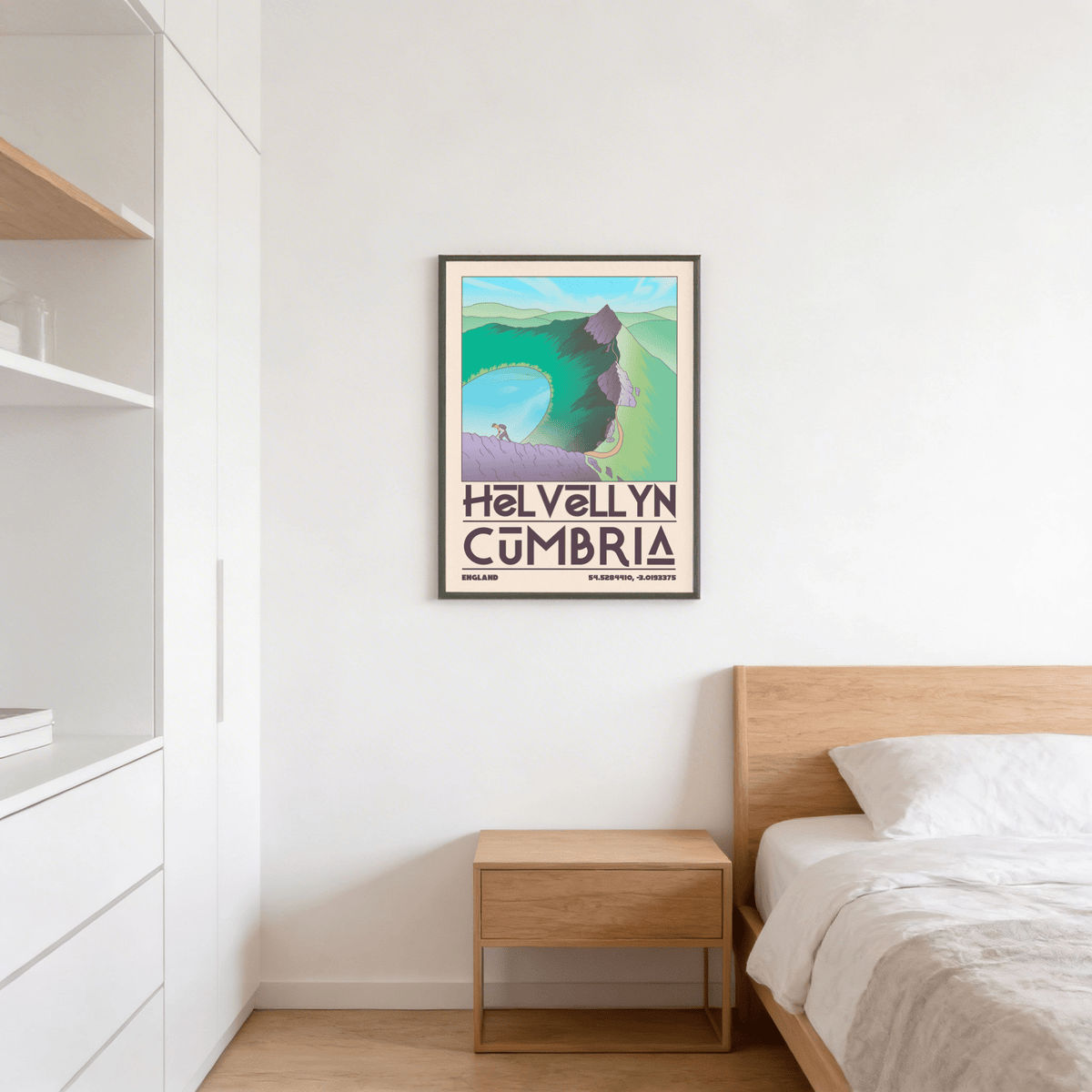 Typography-led travel wall art print reading Helvellyn Cumbria with England text
