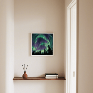 Northern Lights Art Print with purple and black for hallway poster