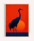 Cranes Silhouette Art Print in yellow and blue for living room wall art