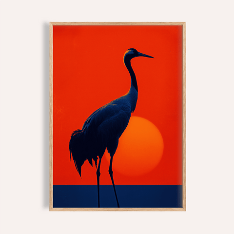 Cranes Silhouette Art Print in yellow and blue for living room wall art