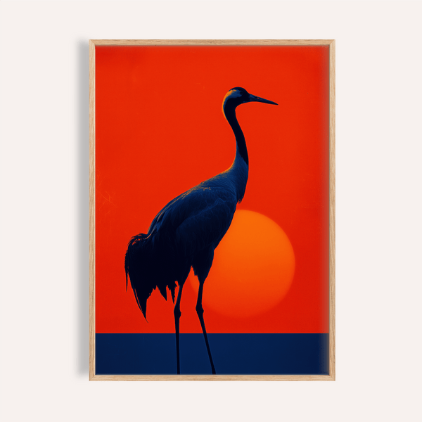 Cranes Silhouette Art Print in yellow and blue for living room wall art