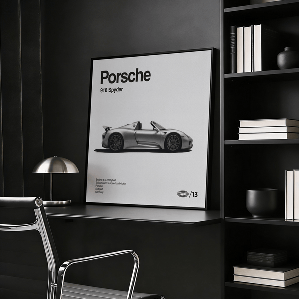 Gray Porsche Car Art Print for living room decor poster
