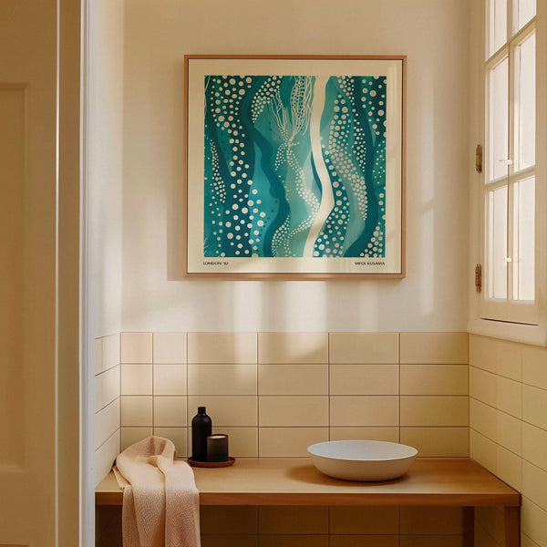 Abstract Kusama Paintings print with calming teal hues