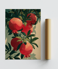 Pomegranate Art Print with bold red color, stylish bedroom poster