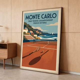 Vintage Monte Carlo 1968 tennis championship French Riviera print poster