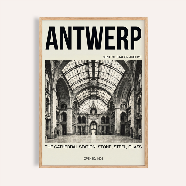 Bold Antwerp Central Station Art Print poster with arched hall photo