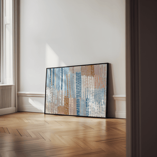 Modern pastel blue and pink abstract prints art print with blue, pink, and beige, perfect for bedroom decor