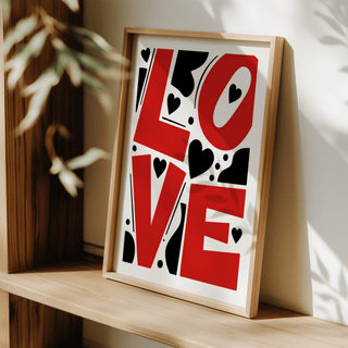 Contemporary Typography Love Poster featuring bold LOVE letters and heart motifs