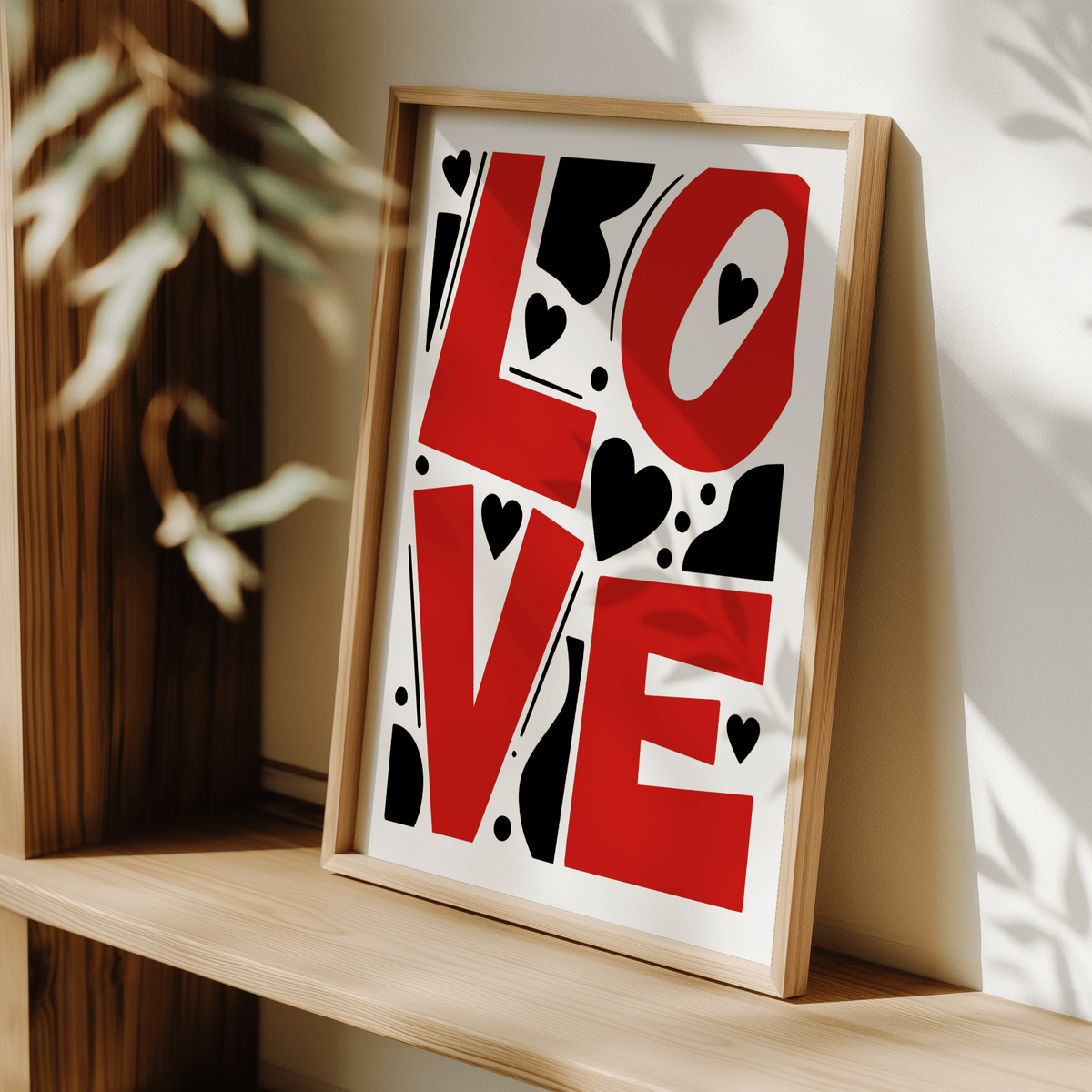 Contemporary Typography Love Poster featuring bold LOVE letters and heart motifs