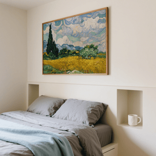 Cypress Tree Landscape poster, Blue and Multicolored palette, cozy reading nook decor