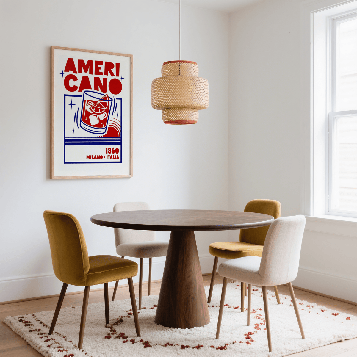 Americano Cocktail Print in Red and Blue, bar room art print