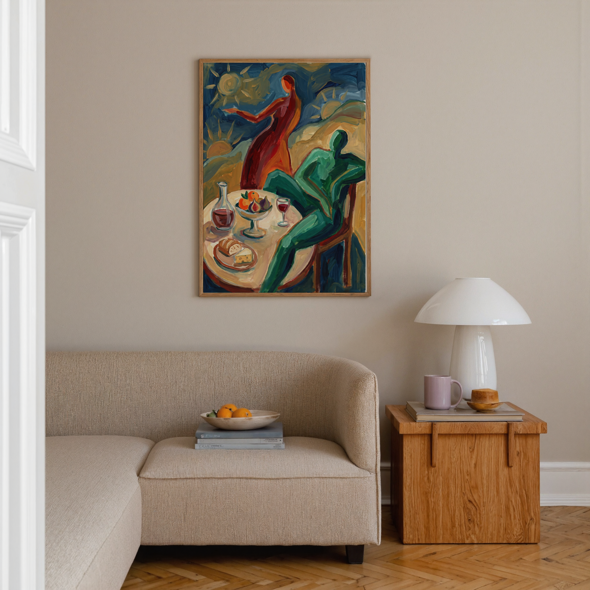 Poster detail of pedestal fruit bowl beside a filled wine glass