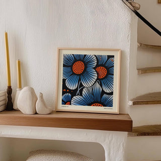 Modern blue flower wall art for contemporary interiors