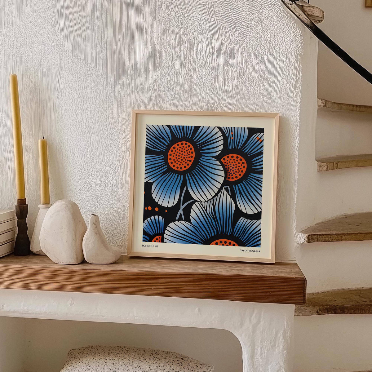 Modern blue flower wall art for contemporary interiors
