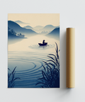 Zen River Art Print art print of calm water rings and a rowboat at center