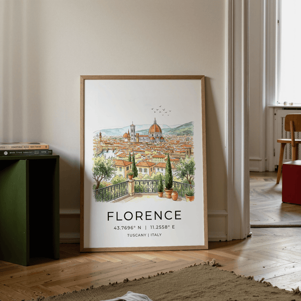Unframed Florence Italy Art Print laid flat showing color palette