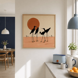 Close-up of Desert Birds Wall Art highlighting cactus details