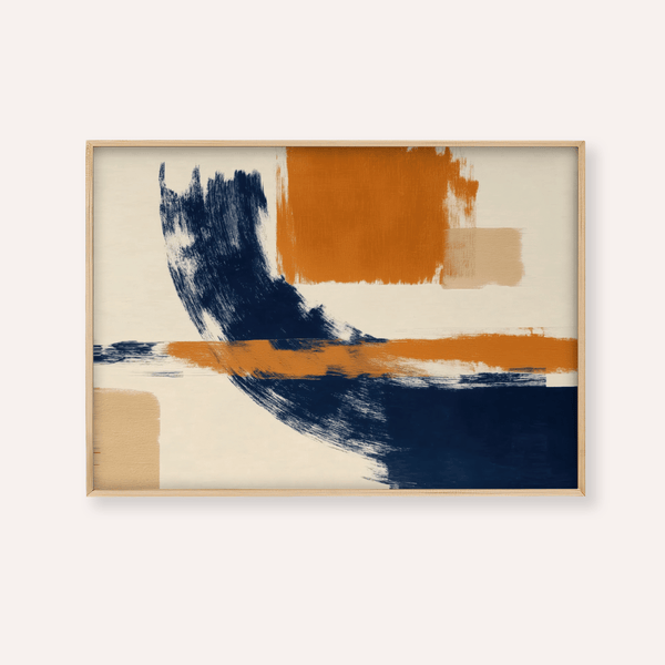 Blue and Orange Art print with bold colors for modern living room wall art