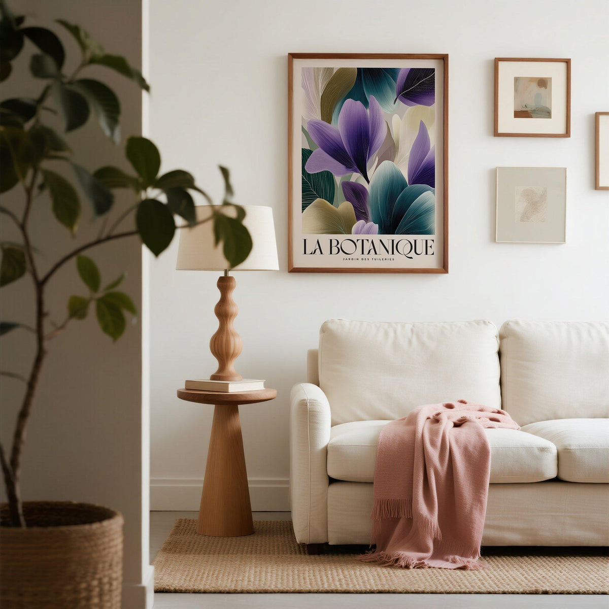 Large plant poster with purple and ivory leaves for wall decor
