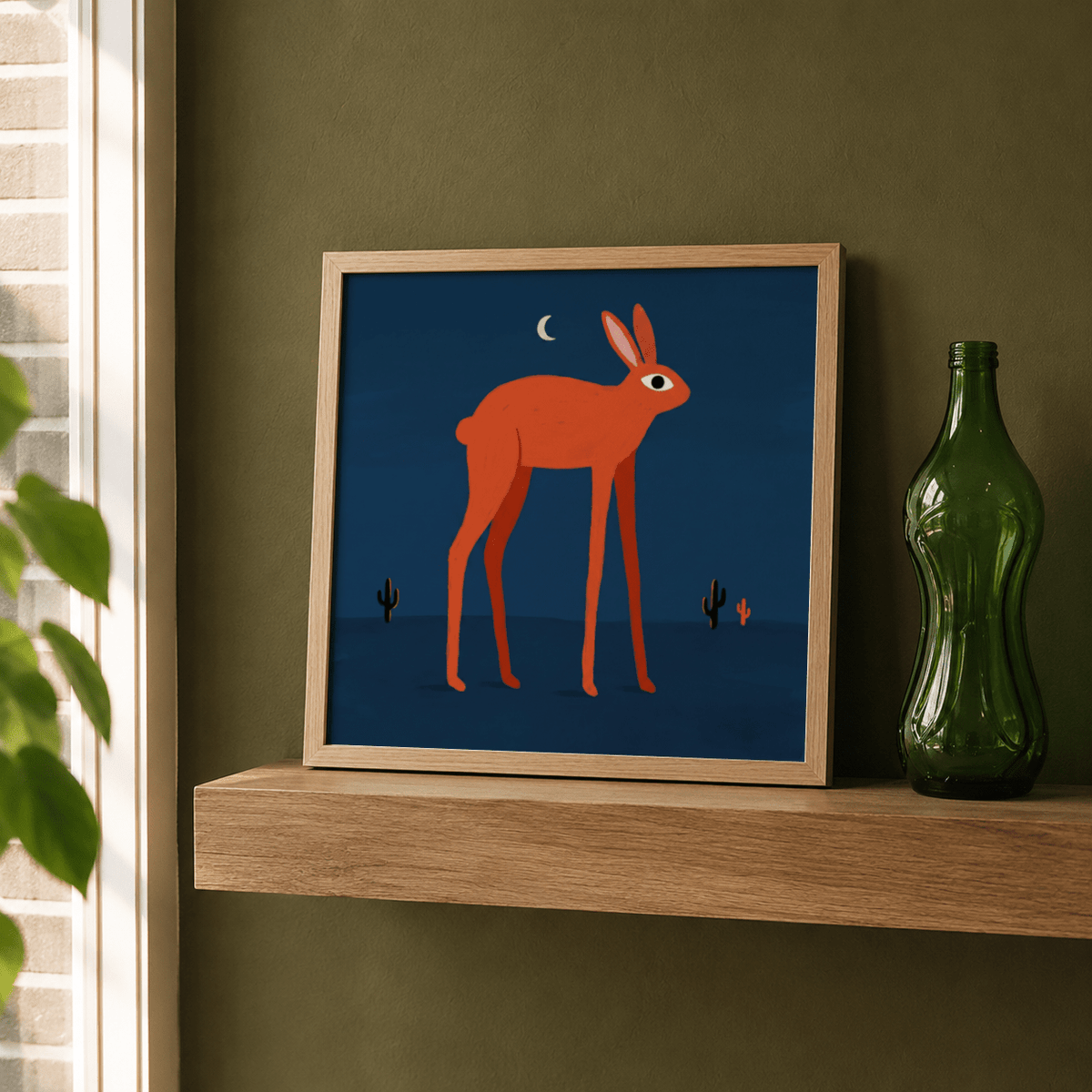 Orange Rabbit Wall Art print with central rabbit figure and minimal desert details