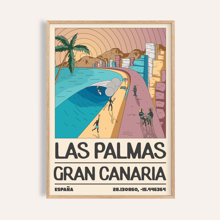 Las Palmas Art Print showing palm tree and sweeping bay