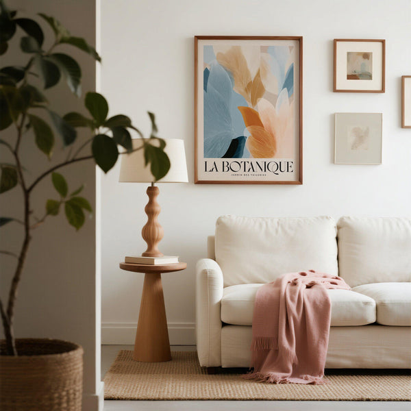 Abstract blue pink wall art print for contemporary interiors