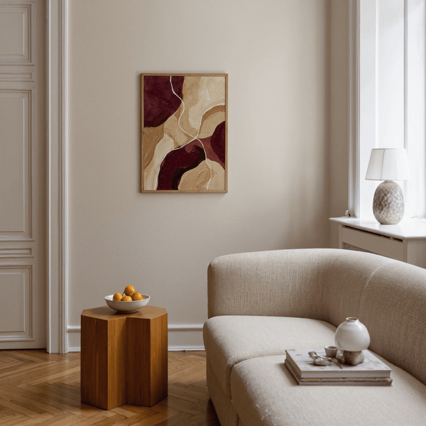 Elegant Abstract Burgundy Print, red and beige tones for bedroom decor poster