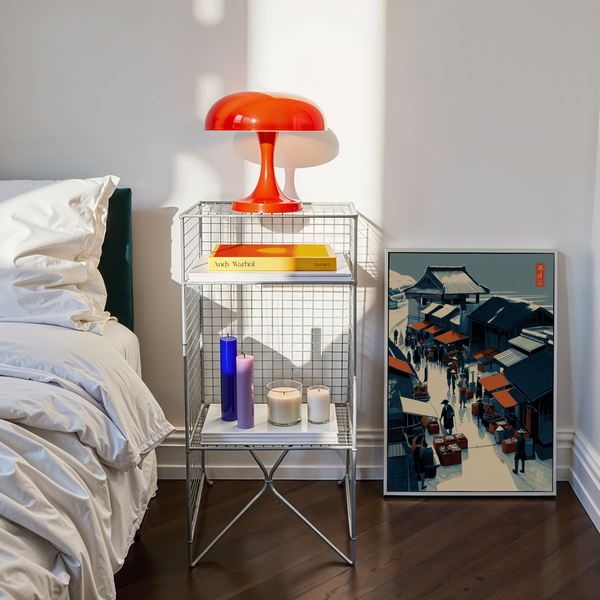 Highlighting rooftop architecture and alleyway market scene wall art print