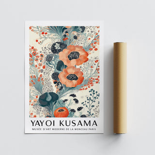Vivid floral poster wall art print with dotted floral centers and rhythm