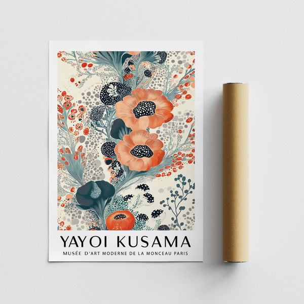 Vivid floral poster wall art print with dotted floral centers and rhythm