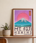 Minimalist Mt Fuji Art Print with large sun circle and stylized mountain peak