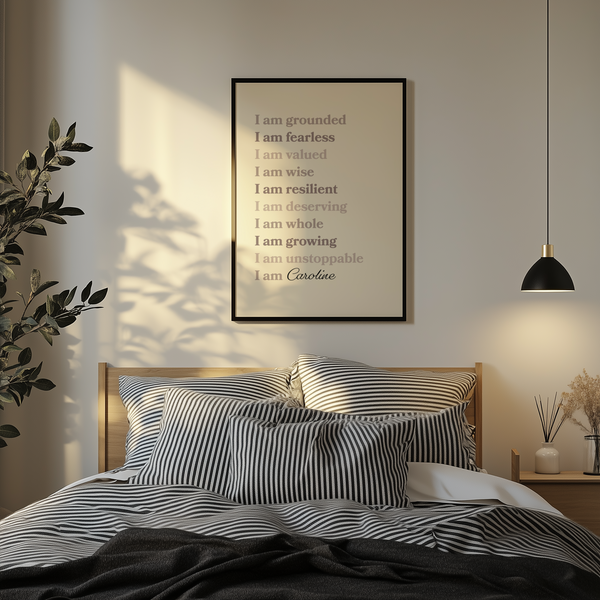 Custom Quote Poster art print with neutral colors for bedroom decor