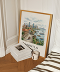 Detailed Manila City Art Print with modern high-rises and boats on the bay