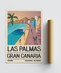Gran Canaria destination artwork with palm-fringed promenade