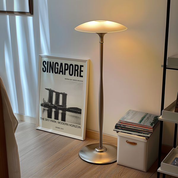 Presenting minimalist Singapore travel poster print with Marina Bay Sands, ArtScience Museum, and water reflection