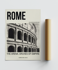 Monochrome Rome landmark wall art poster featuring the Colosseum arches in a classic photo style