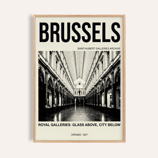 Brussels Gallery Print showing arched corridor under glass roof and bold city title